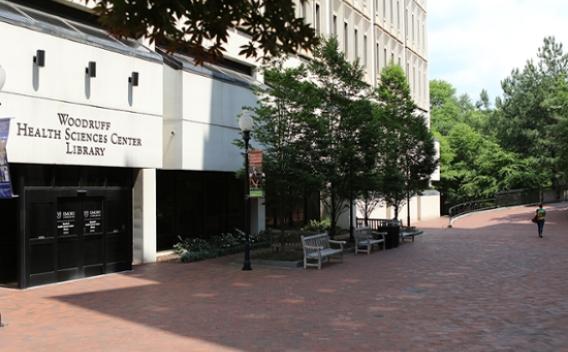 Exterior open plaza of the Woodruff Health Sciences Center Library