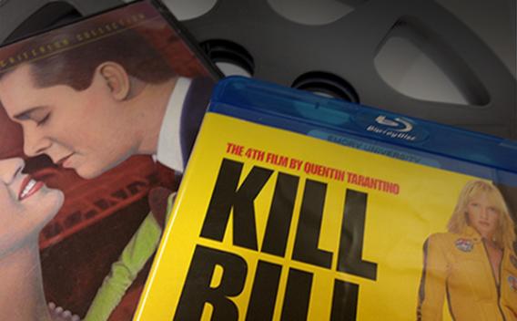 DVD cases and a film reel