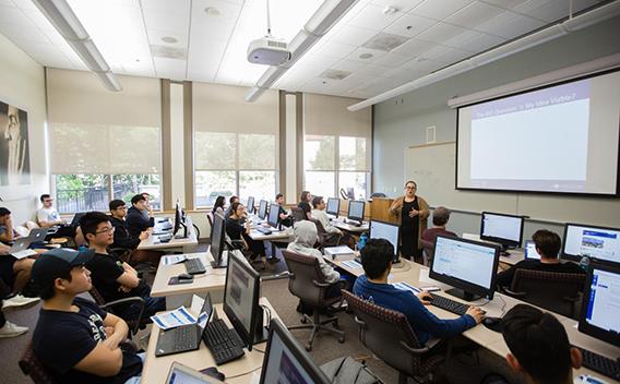 Teacher in front a classroom with students