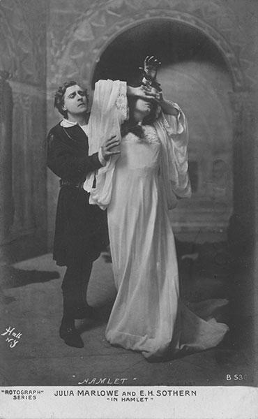 E.H. Sothern and Julia Marlowe in "Hamlet," c. 1912. Photograph by Hall, New York, card published by the Rotograph Company, New York.