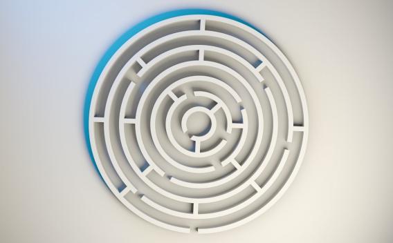 Overhead view of a circular maze