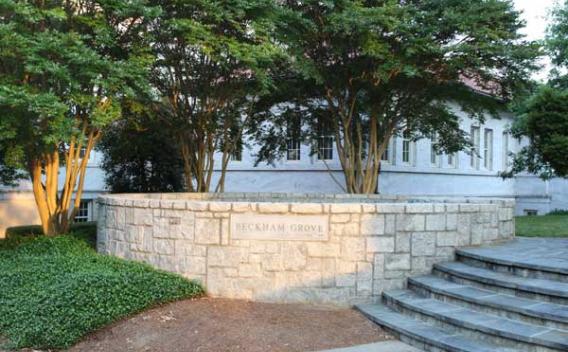 OpenEmory depicted as a sunlit cmpus view with stairs leading up to a library