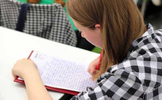 picture of student writing on a page