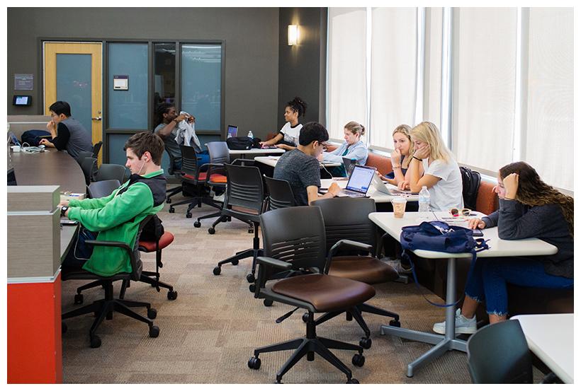 Students studying together in Woodruff Library