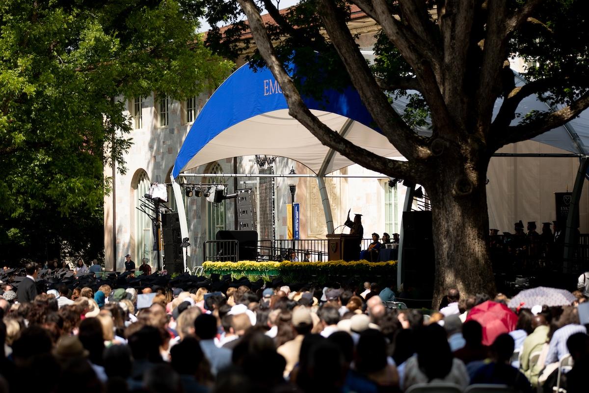 Graduation ceremony main stage on the Emory campus quad